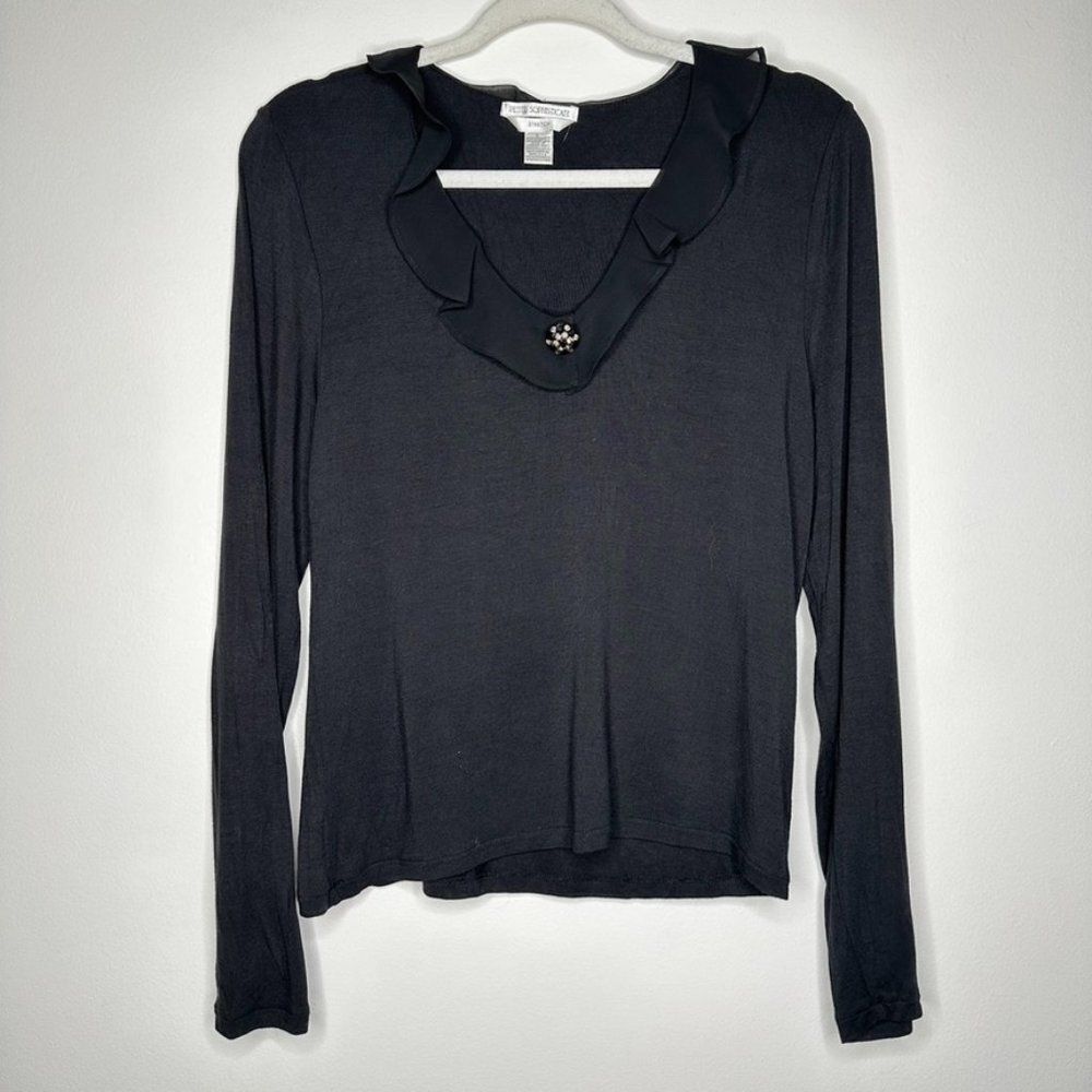 Petite Sophisticate Stretch blouse black long‎ sleeve Large 90s VTG Vintage